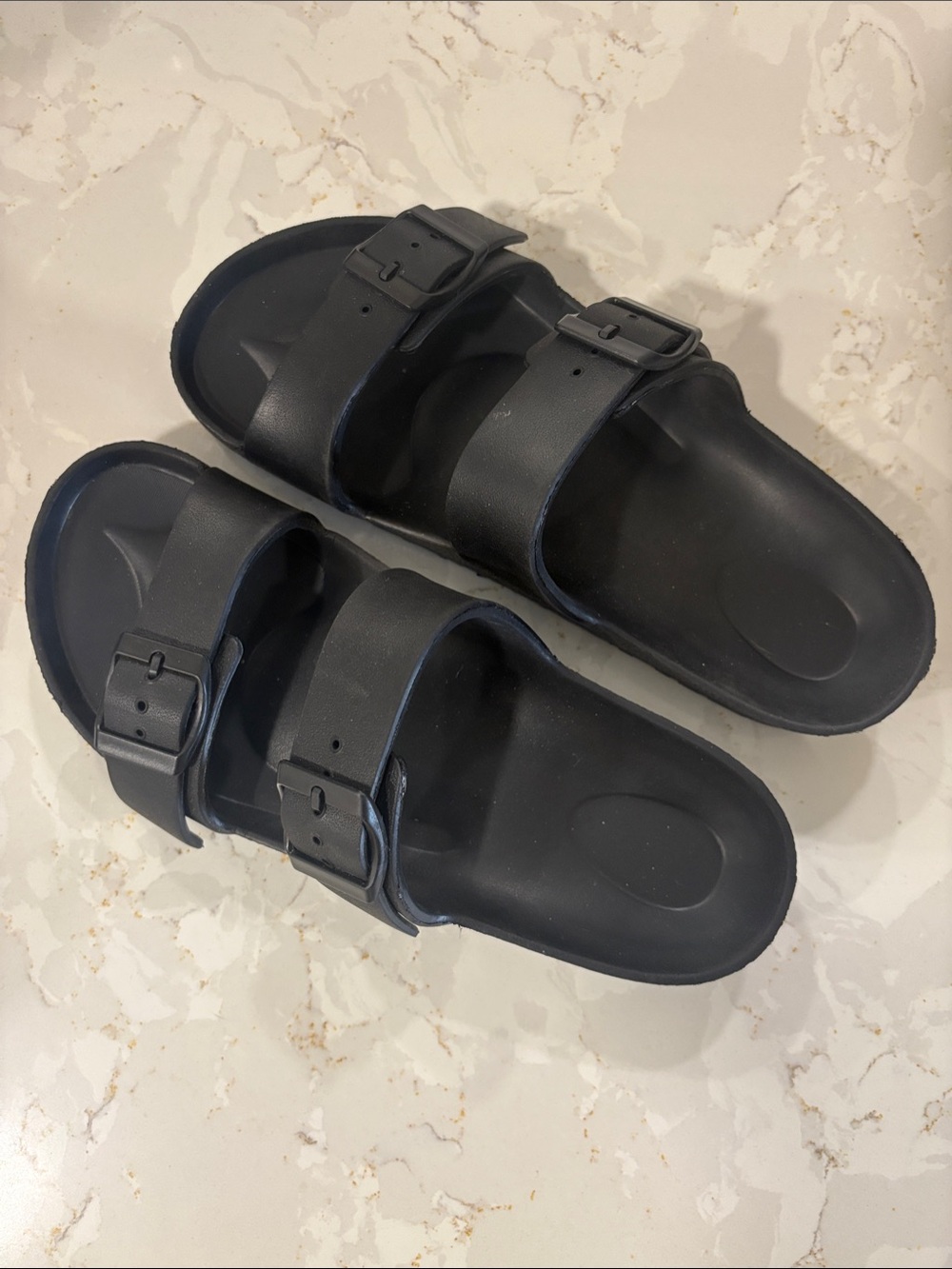 Shade & Shore Black Double-Strap Buckle Slide Sandals